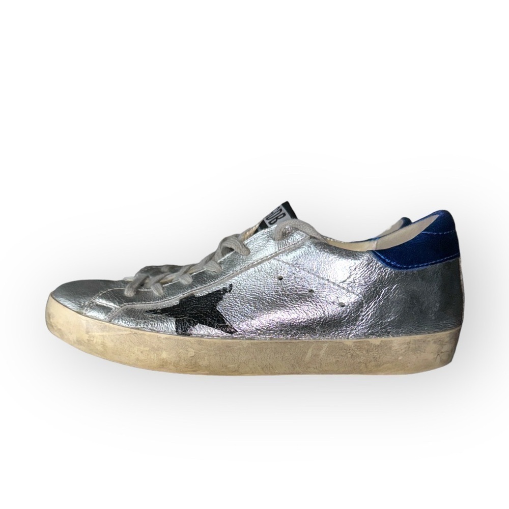 Golden Goose Superstar Metallic Silver Flag Stripe Sneakers EU 39 US 9 - Picture 4 of 14